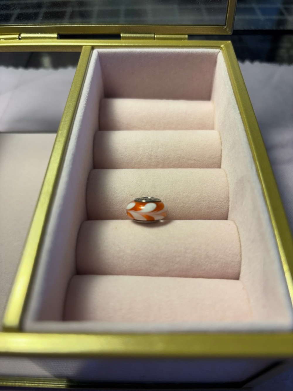 Pandora Orange and White Swirl Glass Charm Bead